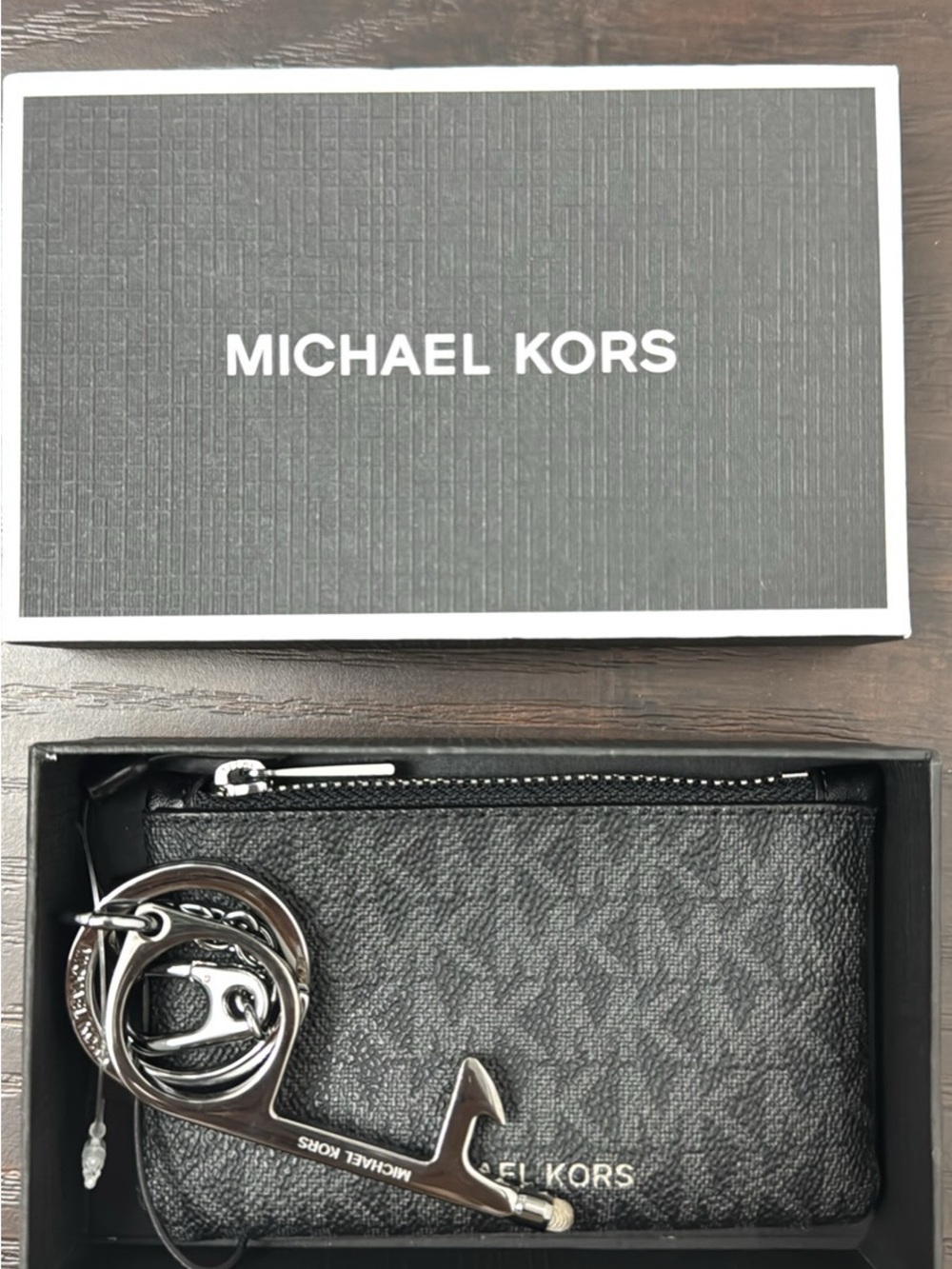Michael Kors Black Logo Keyring Zip Pouch